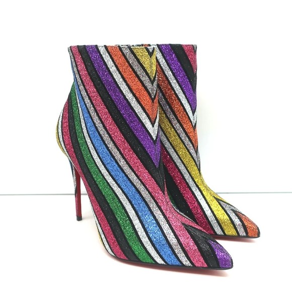 Christian Louboutin So Kate 100 Ankle Boots Multi Striped Glitter Size 37 NEW - Picture 1 of 10
